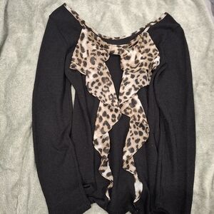 Daytrip Black Top with Leopard Print Accent On The Back
